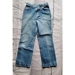 Vintage Wrangler Jeans Womens 12 Blue Denim Distressed Wear Made In USA 80s READ